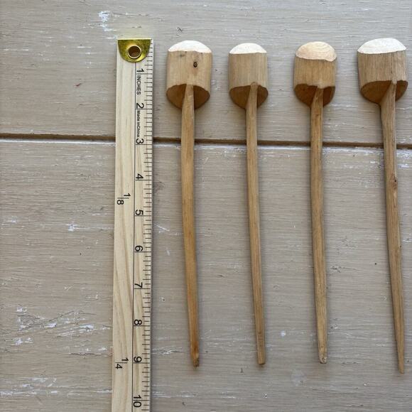 Set of 11 rustic hand-carved Mexican Folk Art Native Wooden Coffee Spoons - Picture 5 of 11